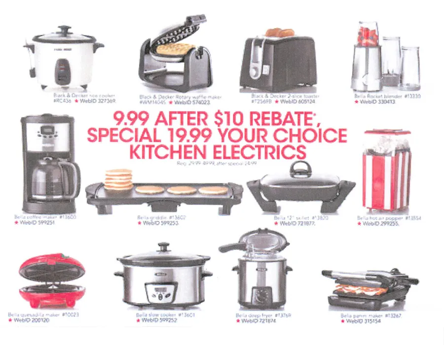 Macy’s housewares ad for special-buy kitchen electrics, $9.99 after a $10 rebate