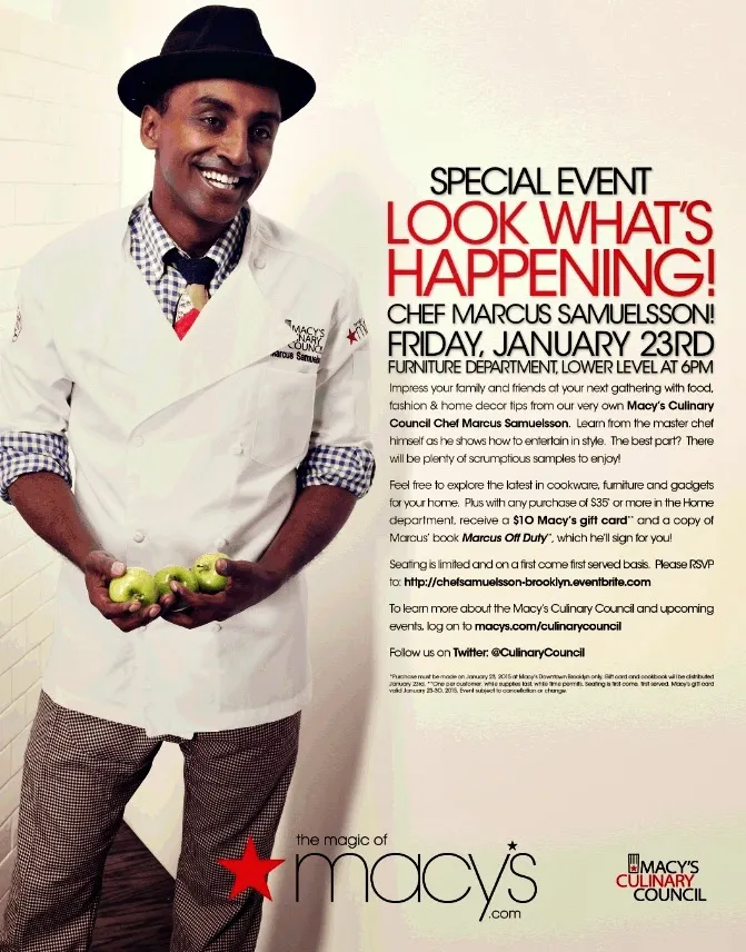 Macy’s special event ad, “Look What’s Happening!”, for Chef Marcus Samuelsson at Macy’s Brooklyn