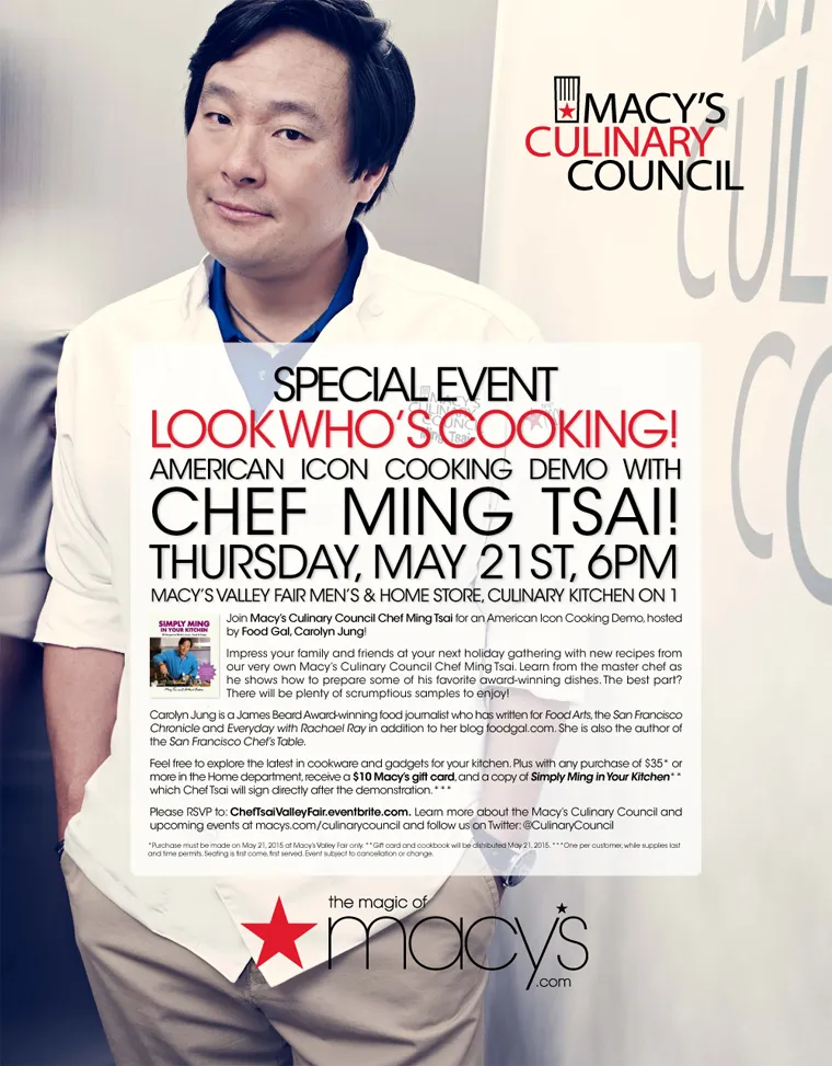 Macy’s Culinary Council special event ad, “Look Who’s Cooking!”, for an American icon cooking demo with Chef Ming Tsai